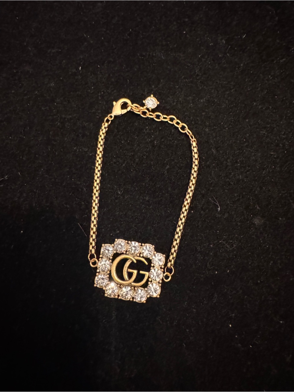 Gucci Gold-Tone Crystal Double G Square Bracelet
